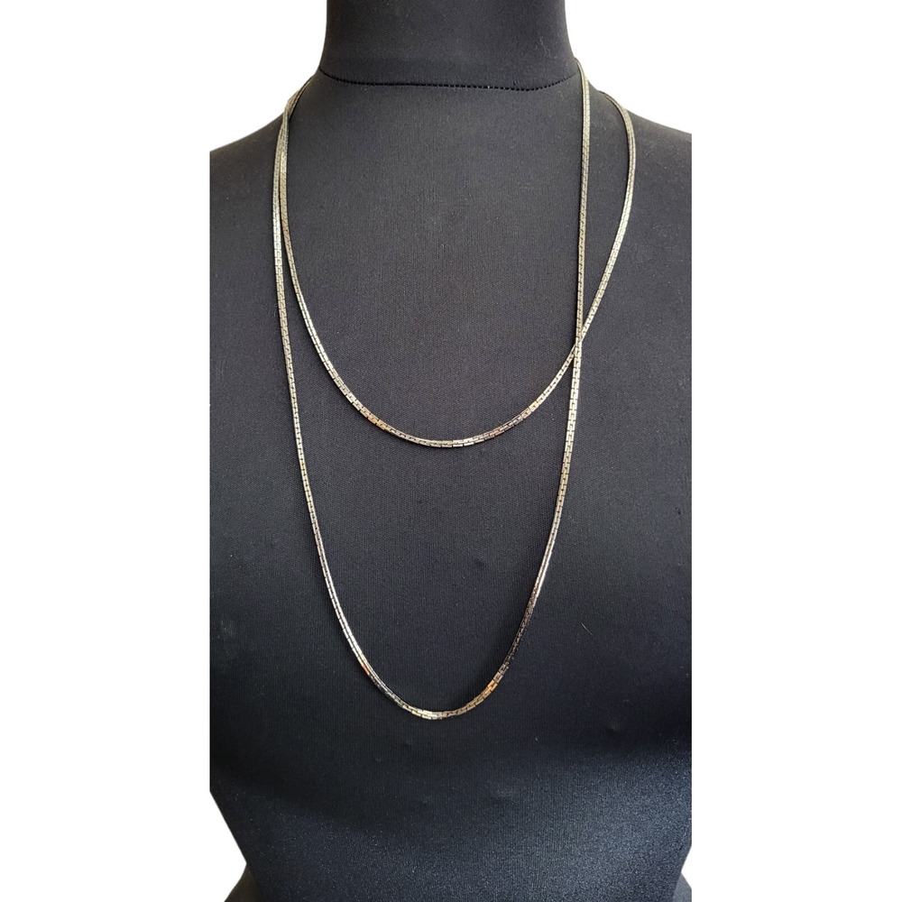 2 Matching Vintage Silver Tone Chain Link‎ Necklaces Marked NS Unisex Jewelry